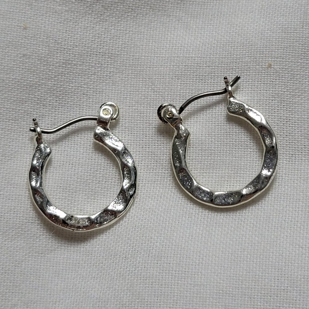 Hammered Silver Metal Hoop Earrings